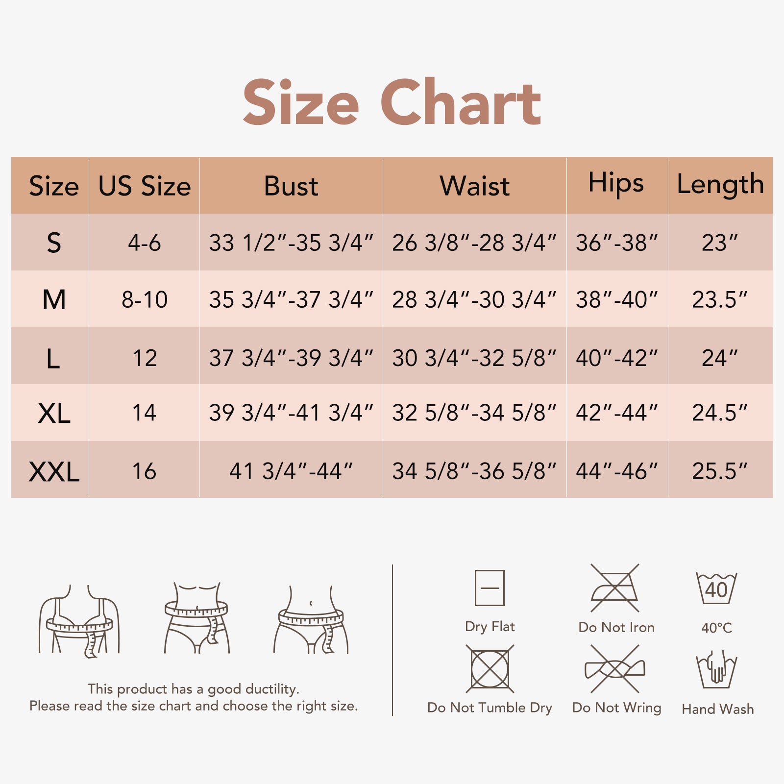 Joyshaper Seamless Built-In Shapewear Slip Dress size chart
