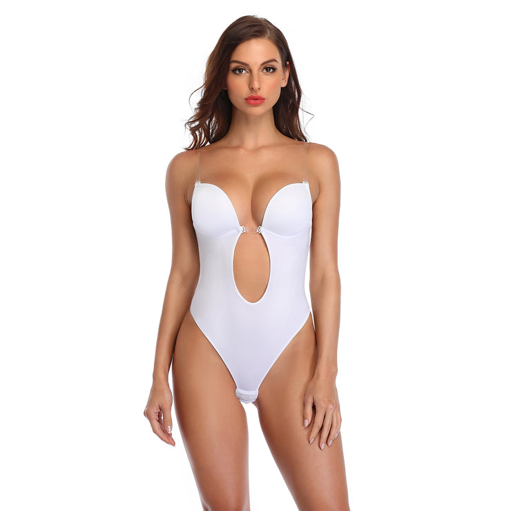 Women Deep V Neck Strapless Backless Bodysuit for Wedding Body