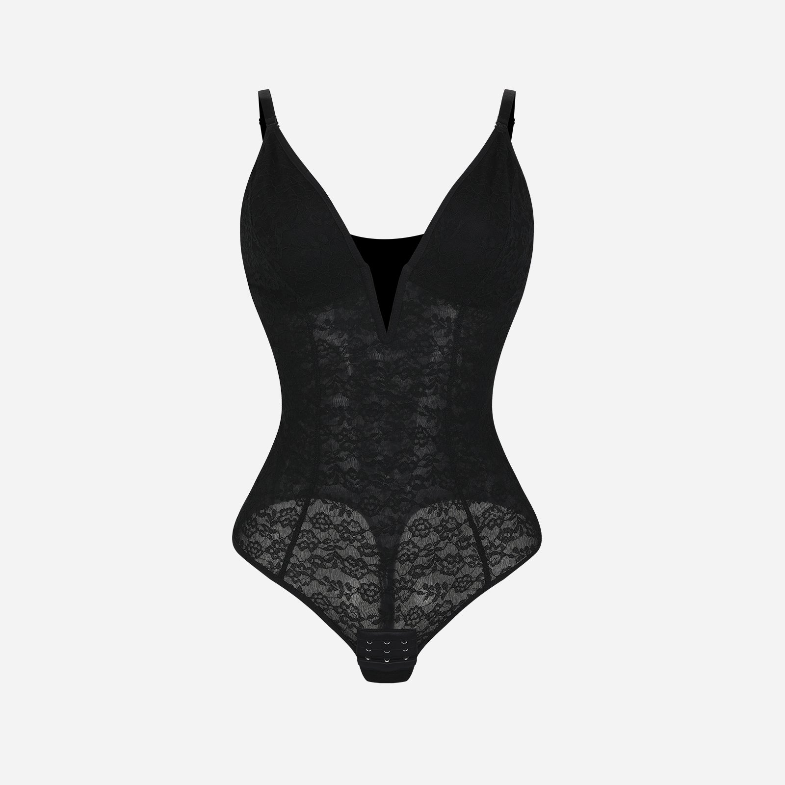 JOYSHAPER Women's Lace V Neck Shapewear Tummy Control Thong Bodysuit