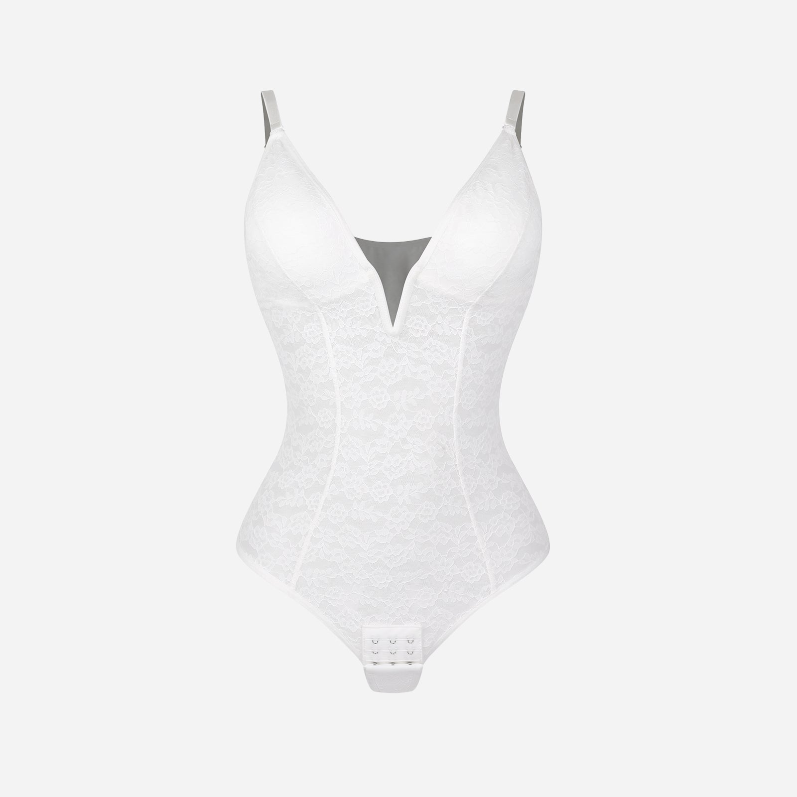 JOYSHAPER Women's Lace V Neck Shapewear Tummy Control Thong Bodysuit