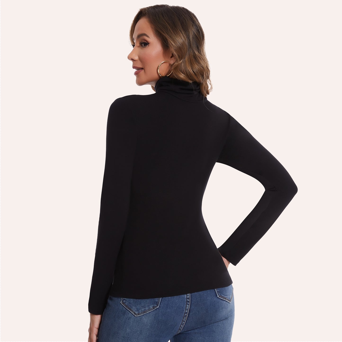 Joyshaper Cotton Stretch Long Sleeve Mock Turtle Neck Top