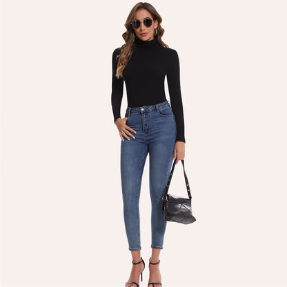 Joyshaper Cotton Stretch Long Sleeve Mock Turtle Neck Top