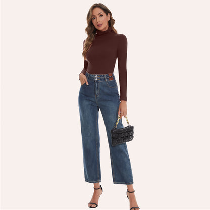 Joyshaper Cotton Stretch Long Sleeve Mock Turtle Neck Top