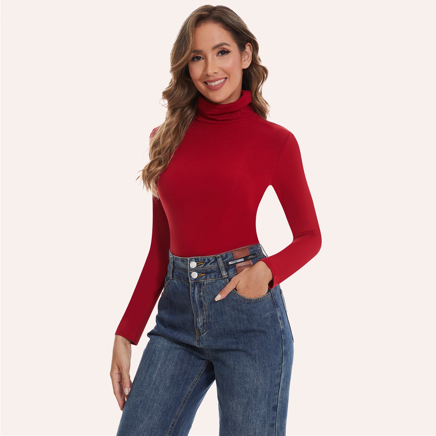 Joyshaper Cotton Stretch Long Sleeve Mock Turtle Neck Top