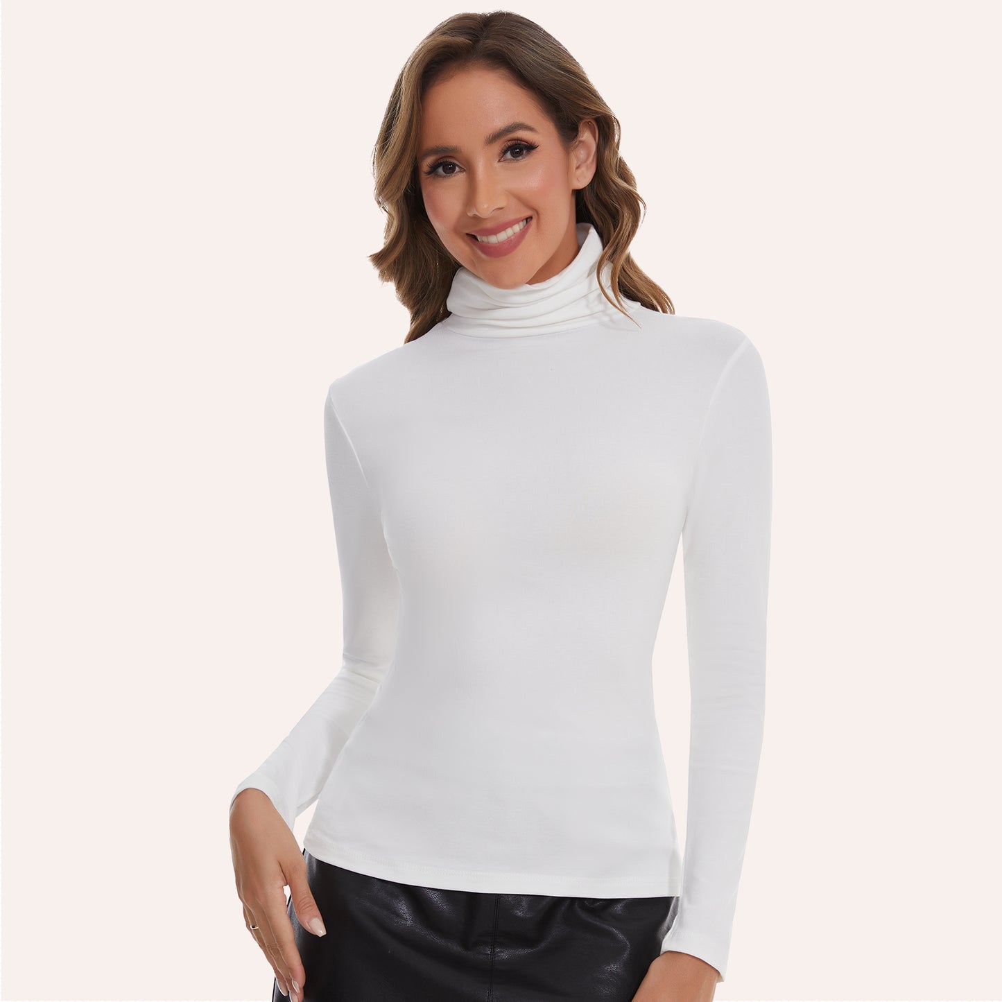 Joyshaper Cotton Stretch Long Sleeve Mock Turtle Neck Top