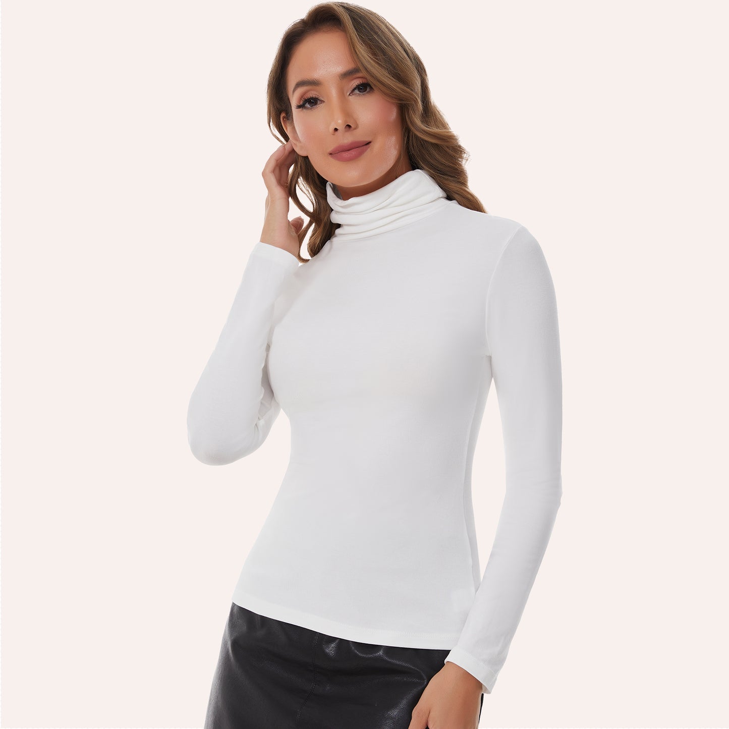 Joyshaper Cotton Stretch Long Sleeve Mock Turtle Neck Top