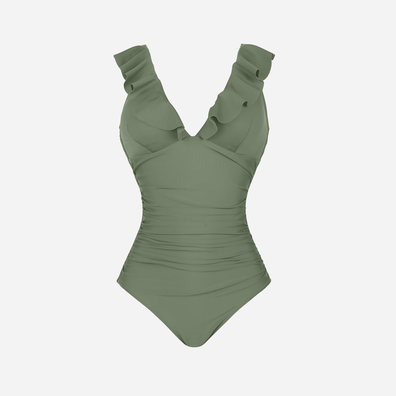 Joyshaper One Piece Tummy Control Ruffle V Neck Swimsuit