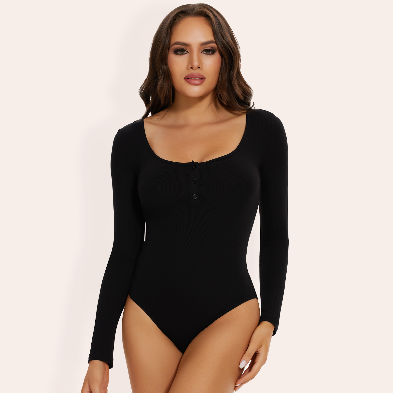 Joyshaper Ribbed Henley Long Sleeve Bodysuit