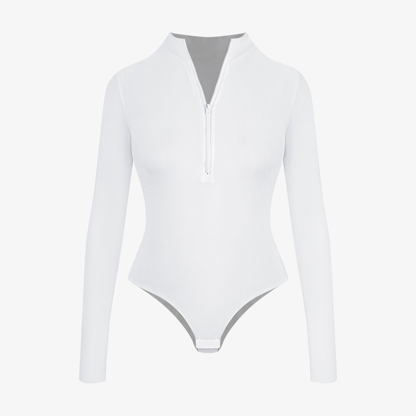 Joyshaper Zip Front Long Sleeve Turtle Neck Deep V Bodysuit Top