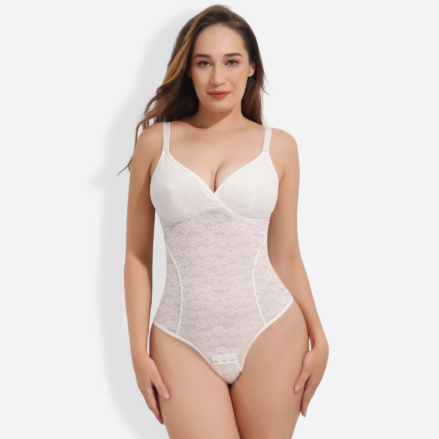 Joyshaper V-Neck Lace Thong Bodysuit