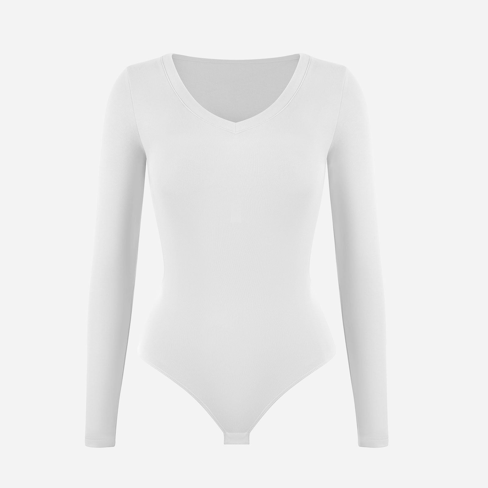 Joyshaper Women’s V Neck Ribbed Fleece Long Sleeve Bodysuit Top