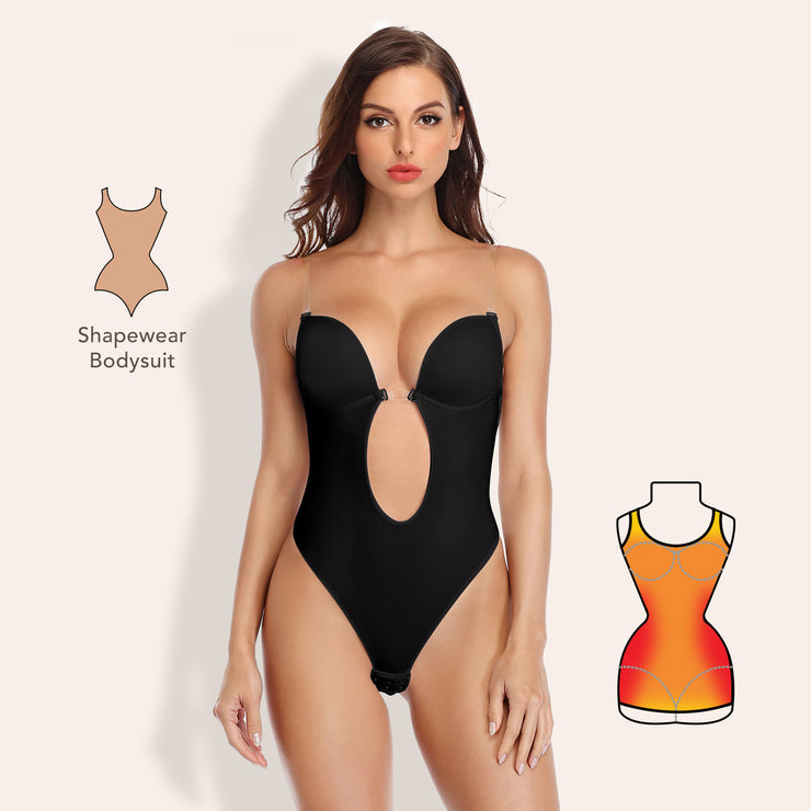 Women Plunging Deep V-neck Body Shaper Strapless Backless Bodysuit