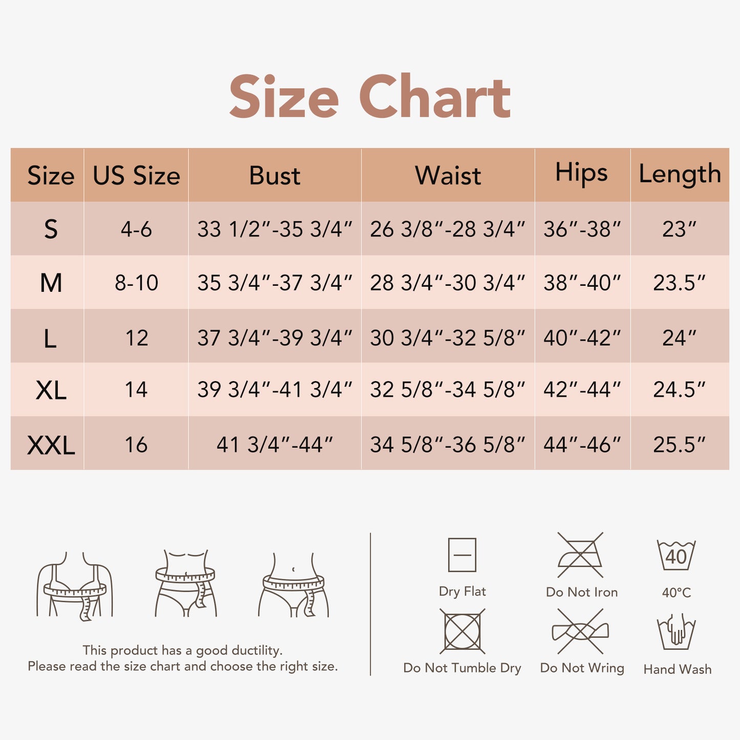Joyshaper Seamless Built-In Shapewear Slip Dress size chart