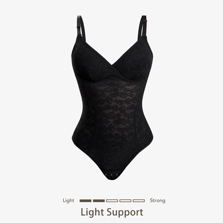 Joyshaper V-Neck Lace Thong Bodysuit black