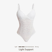 Joyshaper V-Neck Lace Thong Bodysuit white