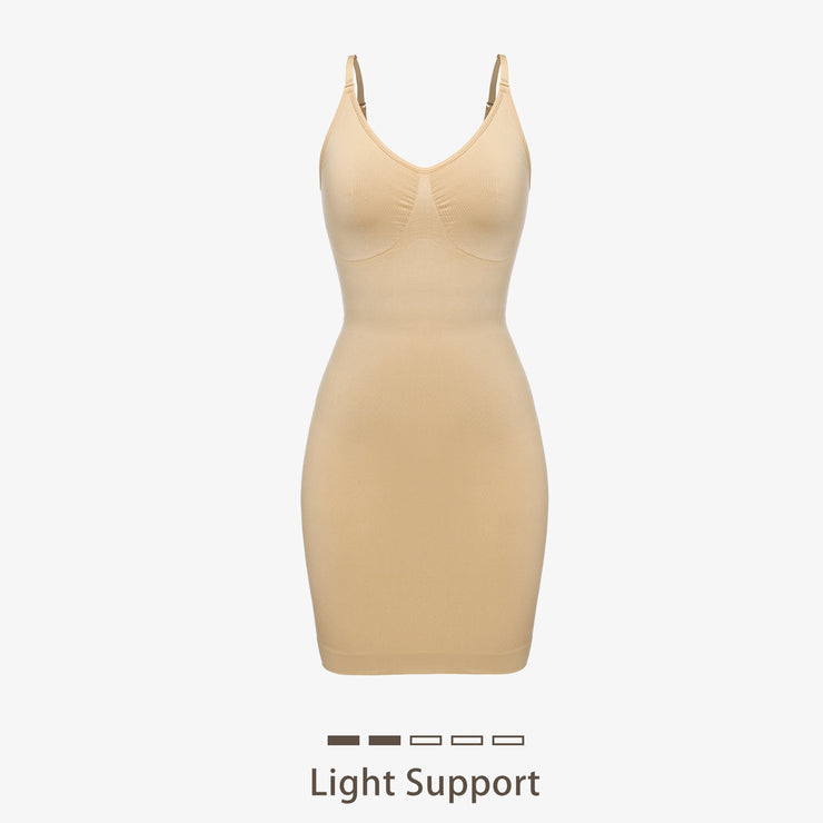 Joyshaper V-Neck Seamless Built-In Shapewear Slip Dress  beige